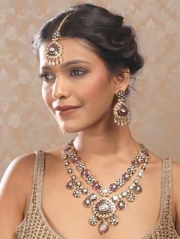 Auraa Trends - Multi-Color Polki Necklace with Matching Earrings