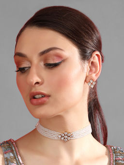 Auraa Trends - Shining Crystal Beaded Adjustable Choker Necklace with Earrings