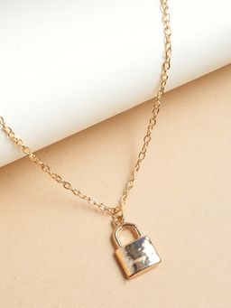 VIRAASI - Gold Lock Shape Chain Necklace
