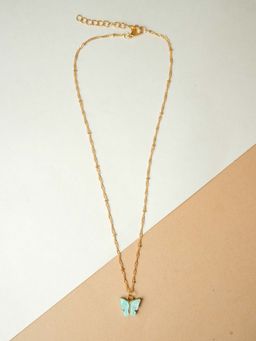 VIRAASI - Green Coloured Butterfly Chain Necklace