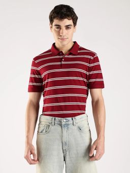Calvin Klein - Striped Maroon Regular Fit Cotton Polo T-Shirt