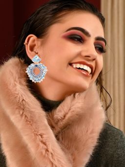 Odette - Women Blue Textured Rounded Metal Earrings