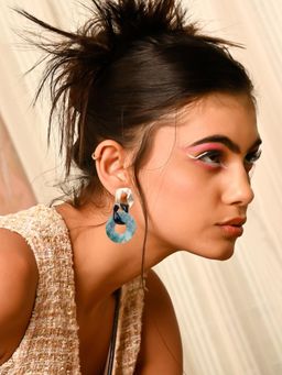 Odette - Women Blue Resin Rounded Metal Earrings