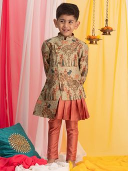 Vastramay - Boys Green Ethnic Kurta and Pyjama (Set of 2)