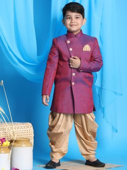 Vastramay - Boys Purple and Rose Gold Sherwani with Dhoti Pant (Set of 2)