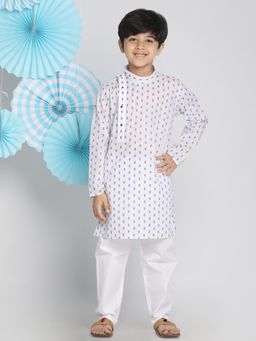 Vastramay - Boys White and Blue Kurta with Pyjama (Set of 2)