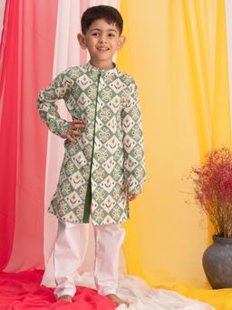 Vastramay - Boys Green and White Kurta with Pyjama (Set of 2)