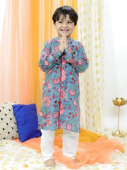Vastramay - Boys Blue and White Kurta with Pyjama (Set of 2)