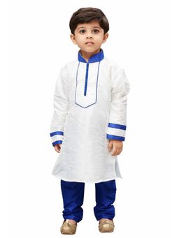 Vastramay - Boys White Silk Blend Kurta with Pyjama (Set of 2)