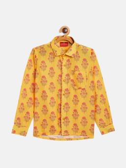 Vastramay - Boys Floral Orange Ethnic Shirt