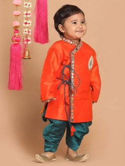 Vastramay - Infant Boys Orange Silk Blend Kurta and Dhoti Pant