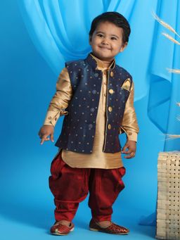 Vastramay - Infant Boys Persian Blue Jacket, Kurta and Dhoti Pant