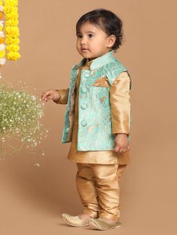 Vastramay - Infant Boys Green Silk Blend Nehru Jacket