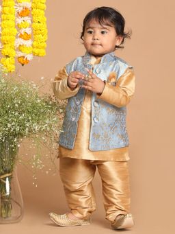 Vastramay - Infant Boys Grey Silk Blend Jacket, Kurta and Pyjama