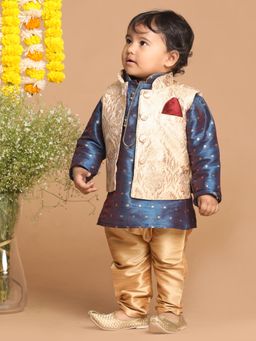 Vastramay - Infant Boys Persian Blue Jacket, Kurta and Pyjama