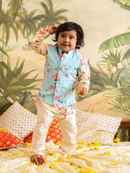 Vastramay - Infant Boys Yellow Cotton Jacket, Kurta and Pyjama