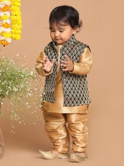 Vastramay - Infant Boys Black and Gold Silk Blend Nehru Jacket