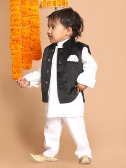 Vastramay - Infant Boys Black Velvet Nehru Jacket