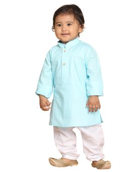 Vastramay - Infant Boys Aqua and White Cotton Blend Kurta with Pyjama