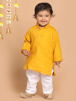 Vastramay - Infant Boys Mustard and White Kurta with Pyjama