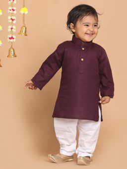 Vastramay - Infant Boys Purple Cotton Blend Kurta with Pyjama