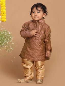 Vastramay - Infant Boys Maroon and Rose Gold Silk Blend Kurta Pyjama