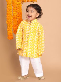 Vastramay - Sishu Infant Boys Orange and White Pure Cotton Kurta with Pyjama