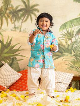 Vastramay - Infant Boys Aqua Muslin Cotton Kurta with Patiala