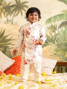 Vastramay - Infant Boys Cream Muslin Cotton Kurta with Pyjama