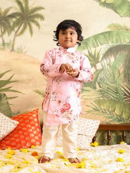 Vastramay - Infant Boys Base Pink Muslin Cotton Kurta with Pyjama