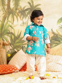 Vastramay - Infant Boys Turquoise Muslin Cotton Kurta with Patiala