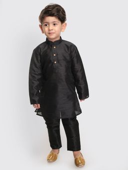 Vastramay - Infant Boys Black Silk Blend Kurta and Pyjama