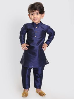 Vastramay - Infant Boys Navy Blue Silk Blend Kurta Pyjama