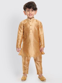Vastramay - Infant Boys Rose Gold Silk Blend Kurta Pyjama