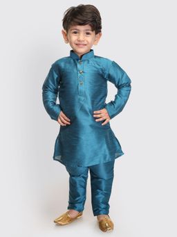 Vastramay - Infant Boys Turquoise Silk Blend Kurta Pyjama