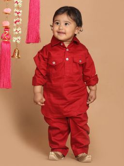 Vastramay - Infant Boys Maroon Cotton Pathani Kurta and Patiala