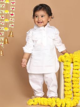 Vastramay - Infant Boys White Cotton Pathani Kurta and Patiala