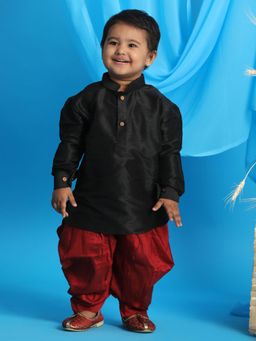 Vastramay - Infant Boys Black and Maroon Kurta and Dhoti Pant