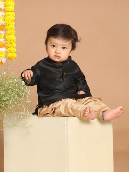 Vastramay - Infant Boys Black and Rose Gold Kurta and Dhoti Pant