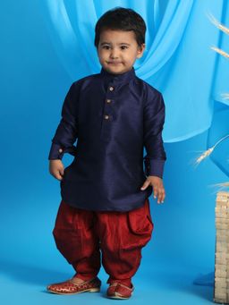 Vastramay - Infant Boys Navy Blue and Maroon Kurta and Dhoti Pant