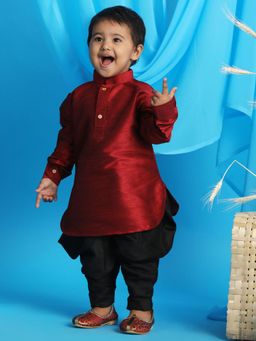 Vastramay - Infant Boys Maroon and Black Kurta and Dhoti Pant
