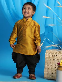 Vastramay - Infant Boys Mustard and Black Kurta and Dhoti Pant