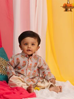 Vastramay - Infant Boys Beige and Cream Kurta and Patiala