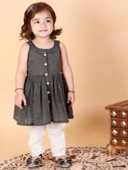 Vastramay - Black Infants Handloom Cotton Kurta and Straight Pant