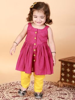Vastramay - Purple Infants Handloom Cotton Kurta and Straight Pant