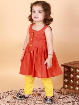 Vastramay - Red Infants Handloom Cotton Kurta and Straight Pant