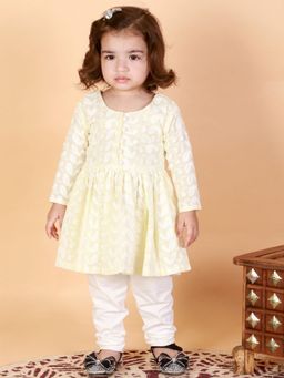 Vastramay - Yellow Infants Chikankari Cotton Kurta and Leggings
