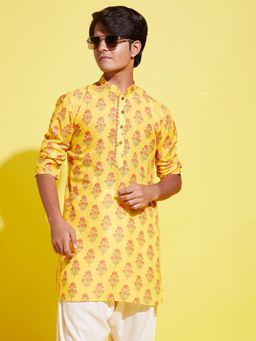 Vastramay - Boys Multi-Color Base Mustard and Cream Kurta