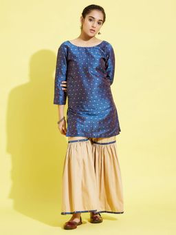 Vastramay - Girls Blue and Rose Gold Kurta and Sharara
