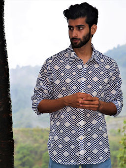 Chidiyaa - Ivory Block Printed Cotton Shirt